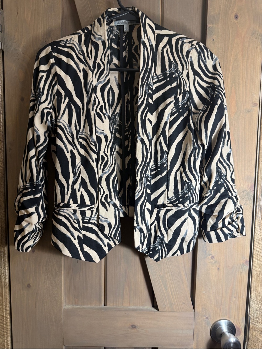 Charlotte Russe Zebra Print Open Front Blazer - Black & Cream